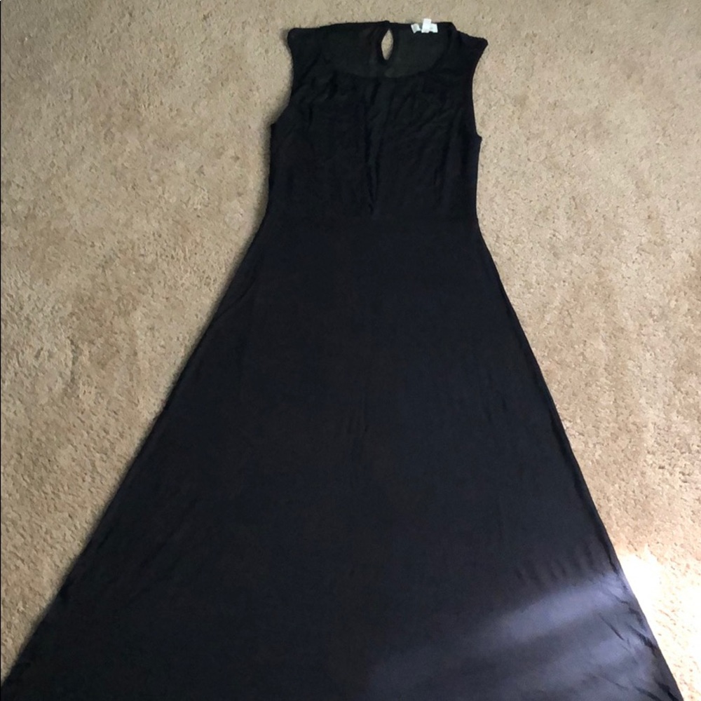 Black cotton meshed back maxi-dress